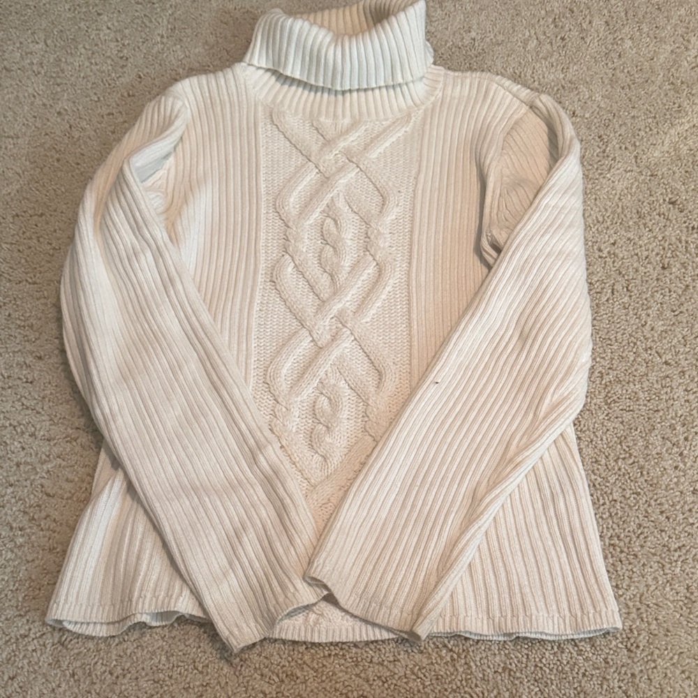 Chaps Ivory Cable Knit Turtleneck Sweater